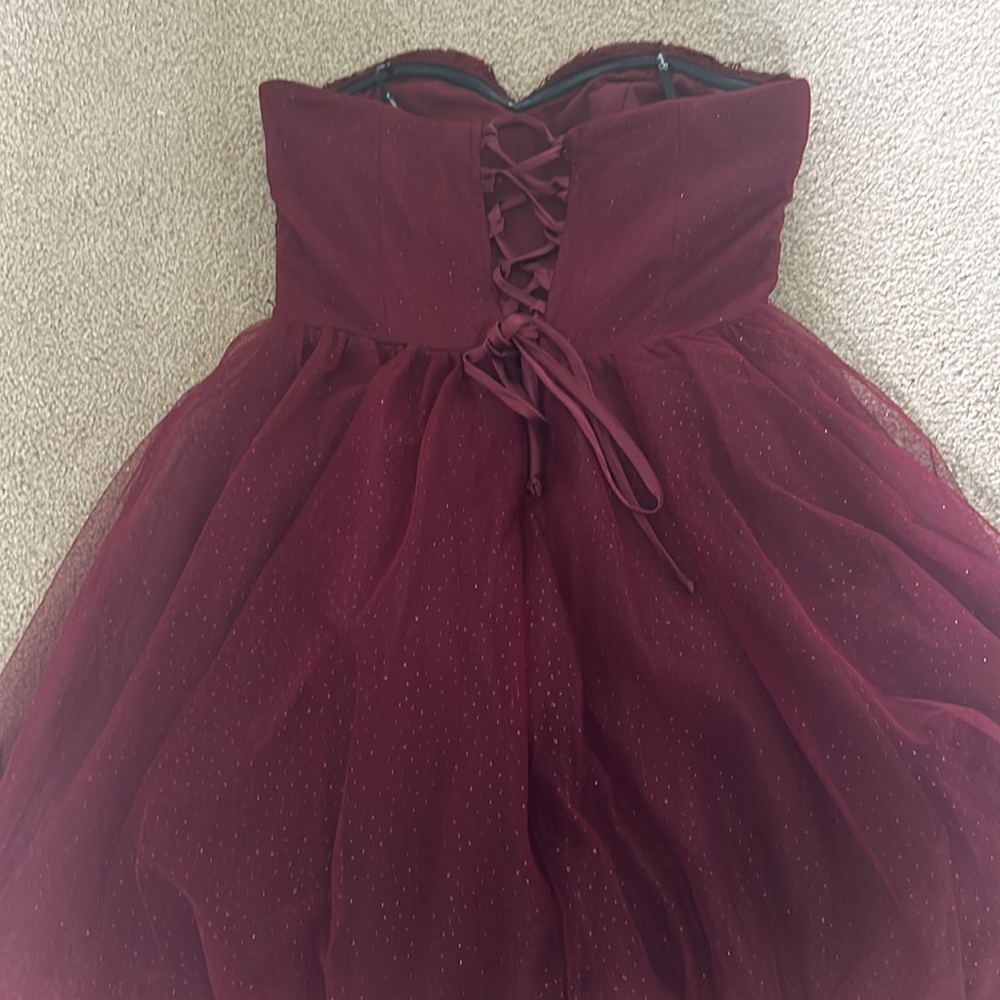 Strapless dark red mini dress - Picture 3 of 4